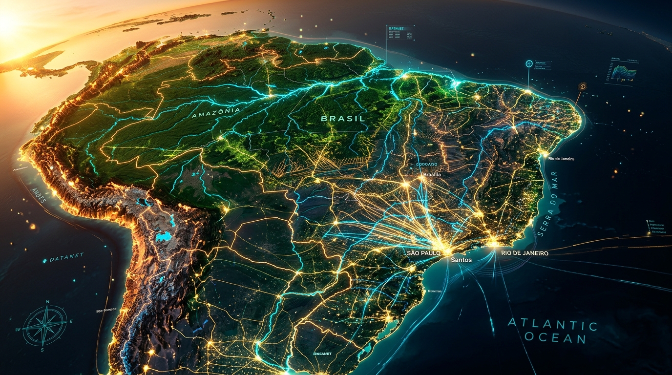 Mapa Estratégico Iluminado do Brasil e Relevo